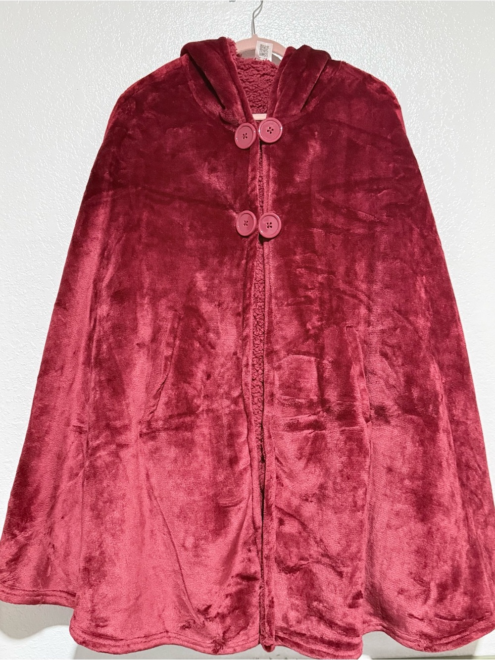 Catalonia Women's Hooded Plush Cape Coat - Burgundy One Size Fits All